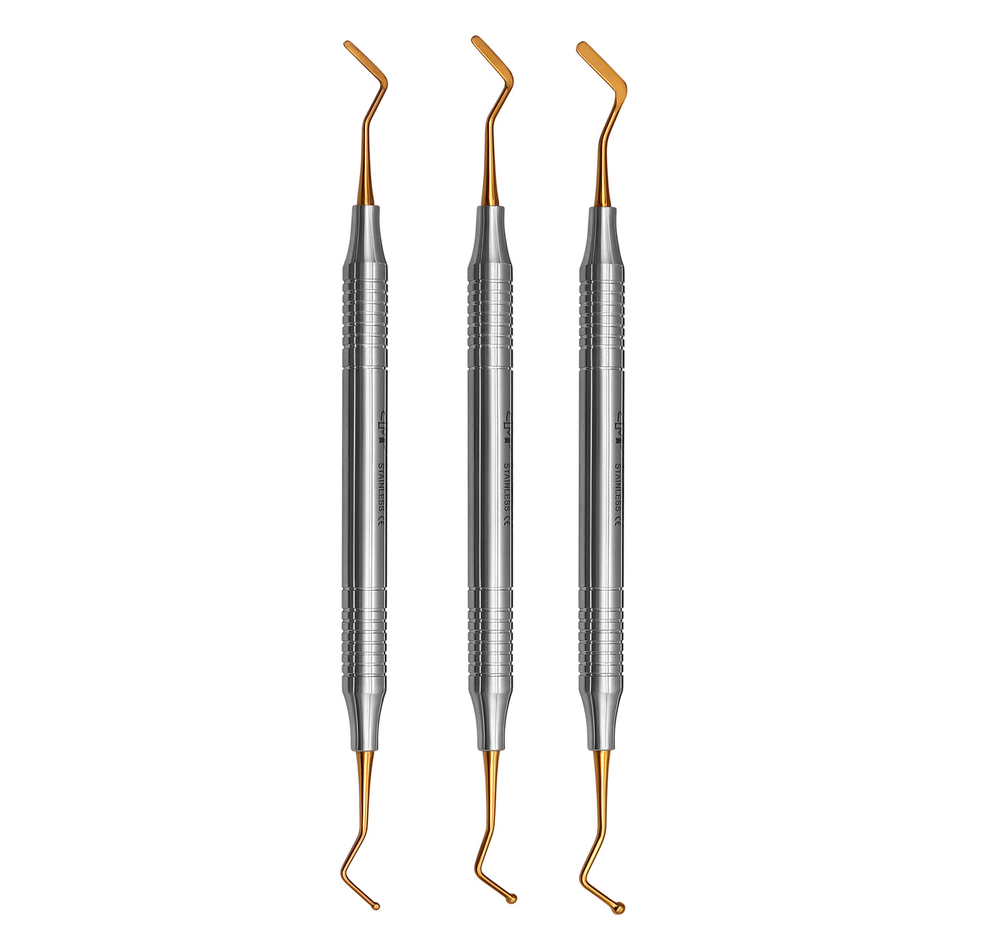 3 Pcs Dental Composite Filling Instrument Gold Titanium Coated 8 MM Handle