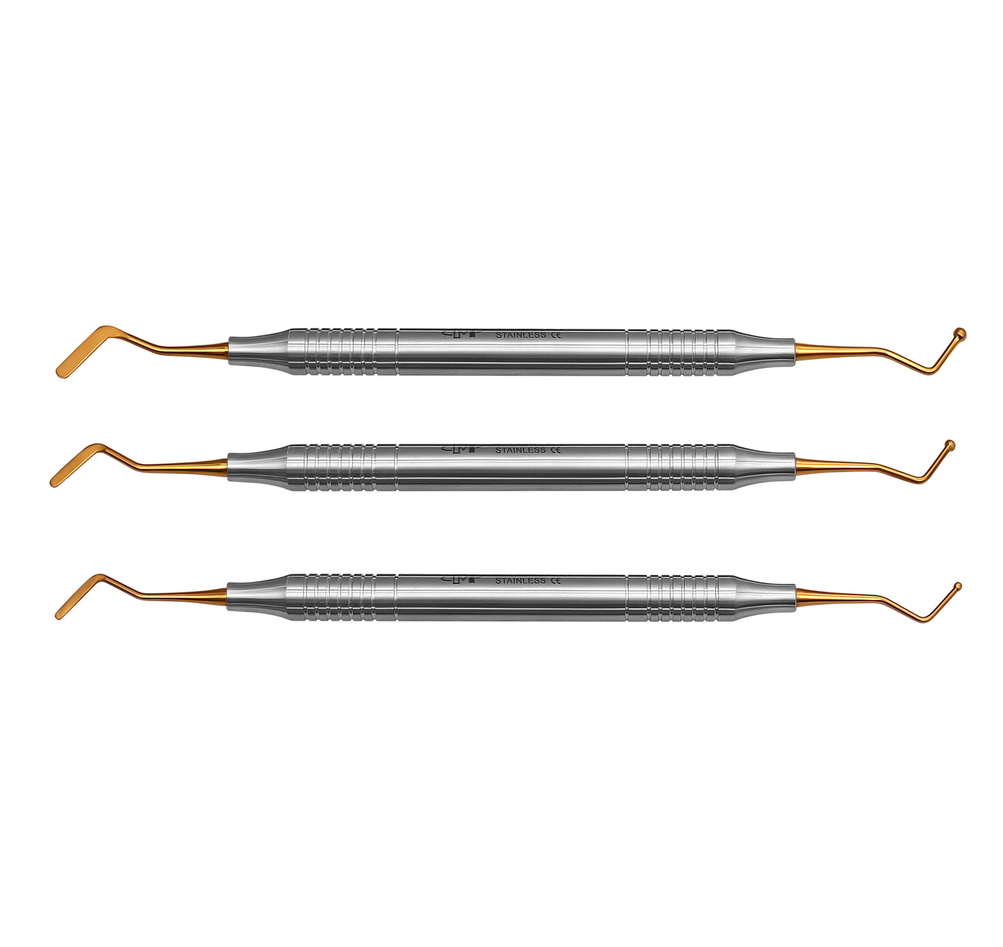 3 Pcs Dental Composite Filling Instrument Gold Titanium Coated 8 MM Handle