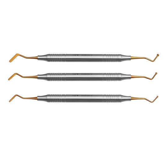 3 Pcs Dental Composite Filling Instrument Gold Titanium Coated 8 MM Handle