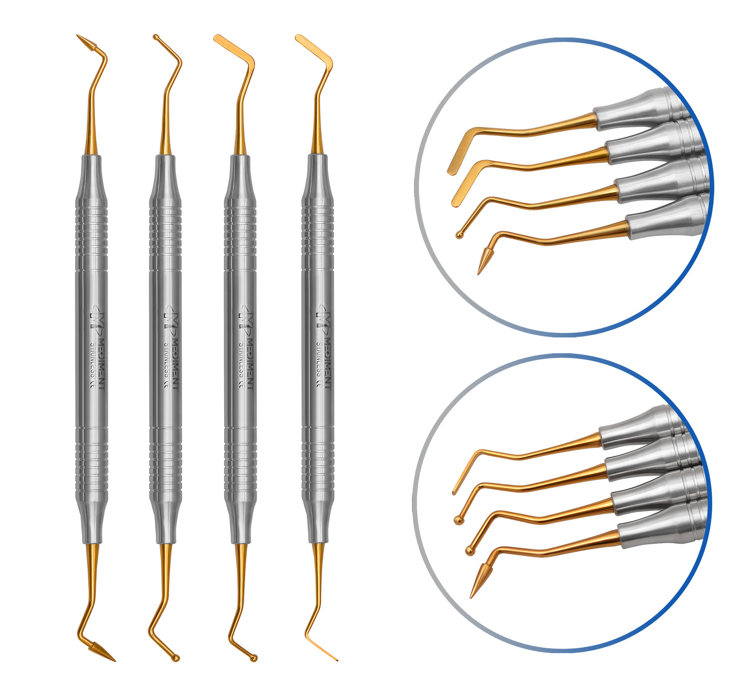 4 Pcs Dental Composite Filling Instrument Gold Titanium Coated 8 MM Handle