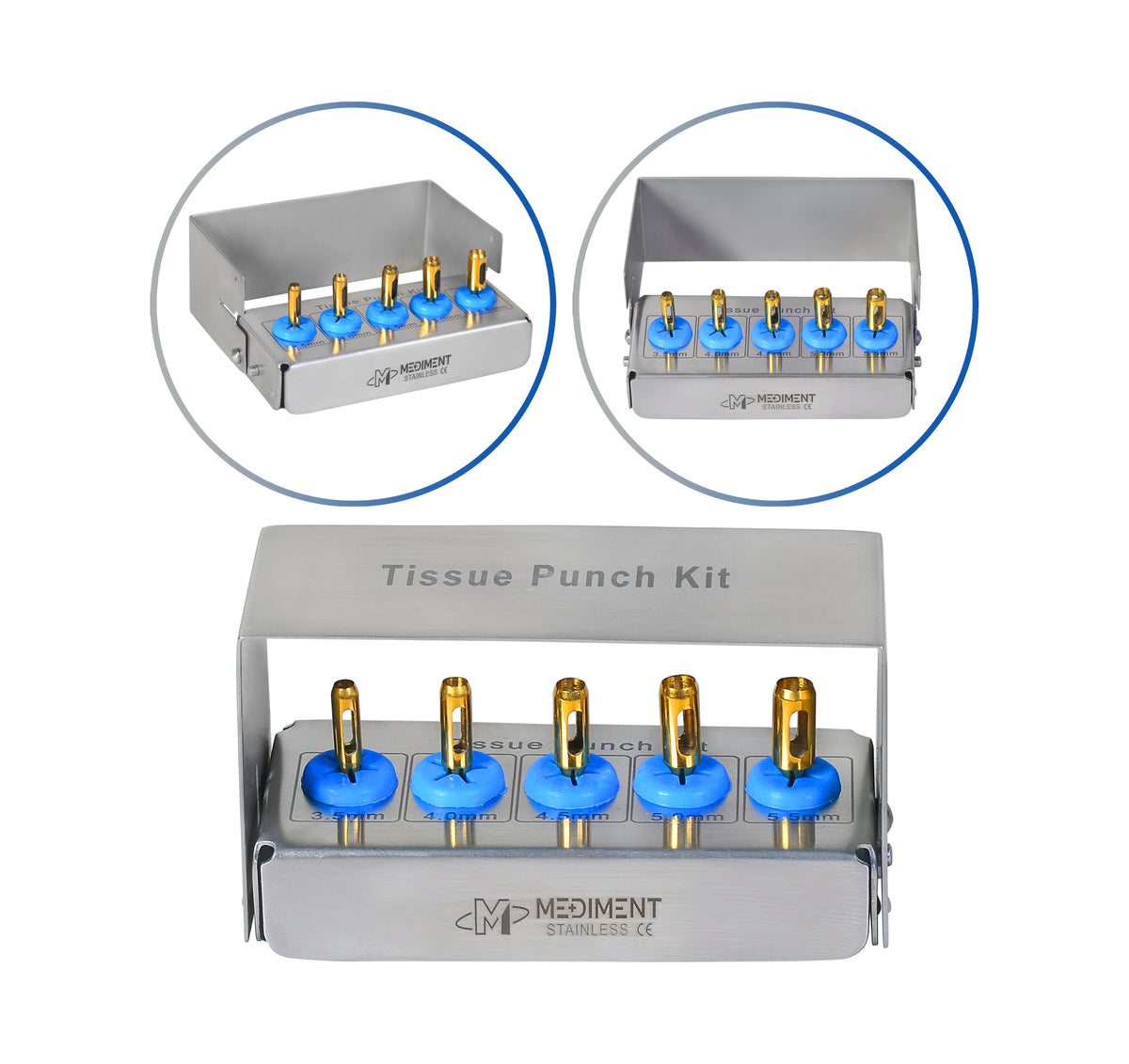 Gold Tissue Punch Set of 5 With Sterilization Kit