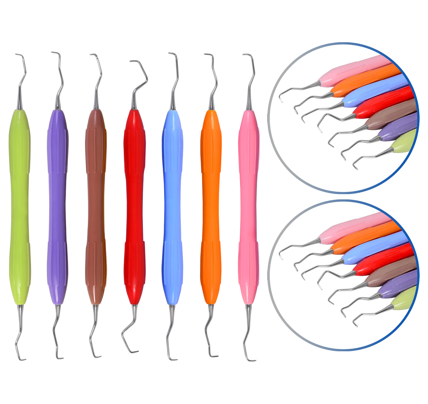 Dental Gracey Curettes Periodontal Root Scalers 7pc Silicone Coated Grip Handle