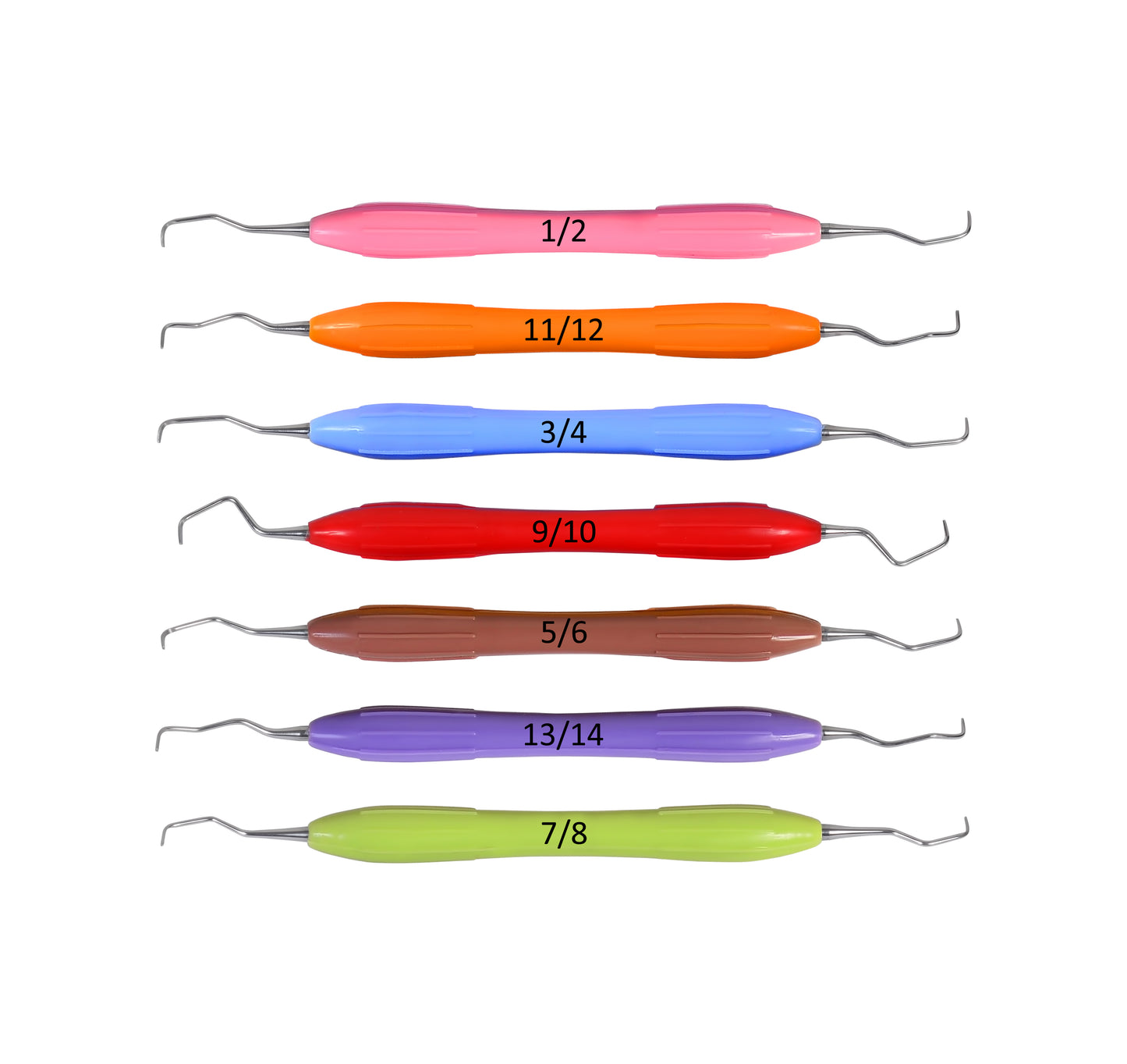 Dental Gracey Curettes Periodontal Root Scalers 7pc Silicone Coated Grip Handle