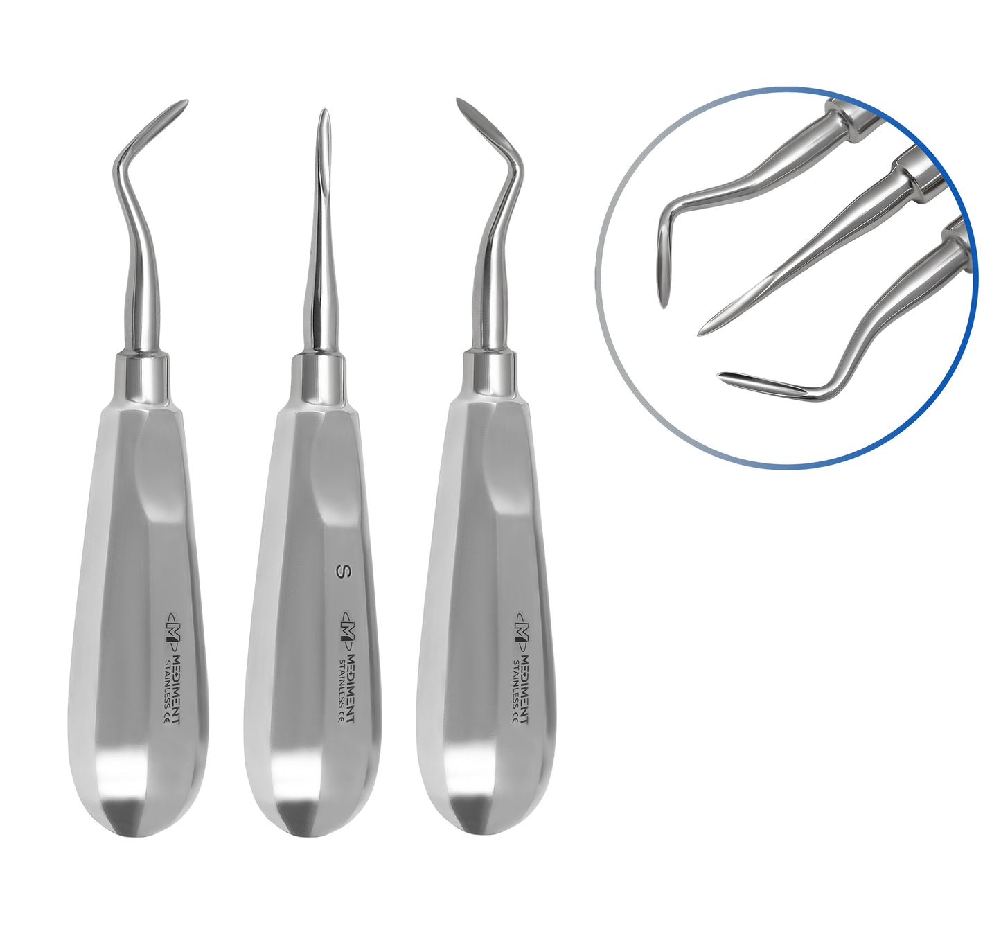 Set Of 3 German Dental Root Tip Picks Elevators RIGHT - LEFT - STRAIGHT