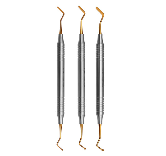 3 Pcs Dental Composite Filling Instrument Gold Titanium Coated 8 MM Handle