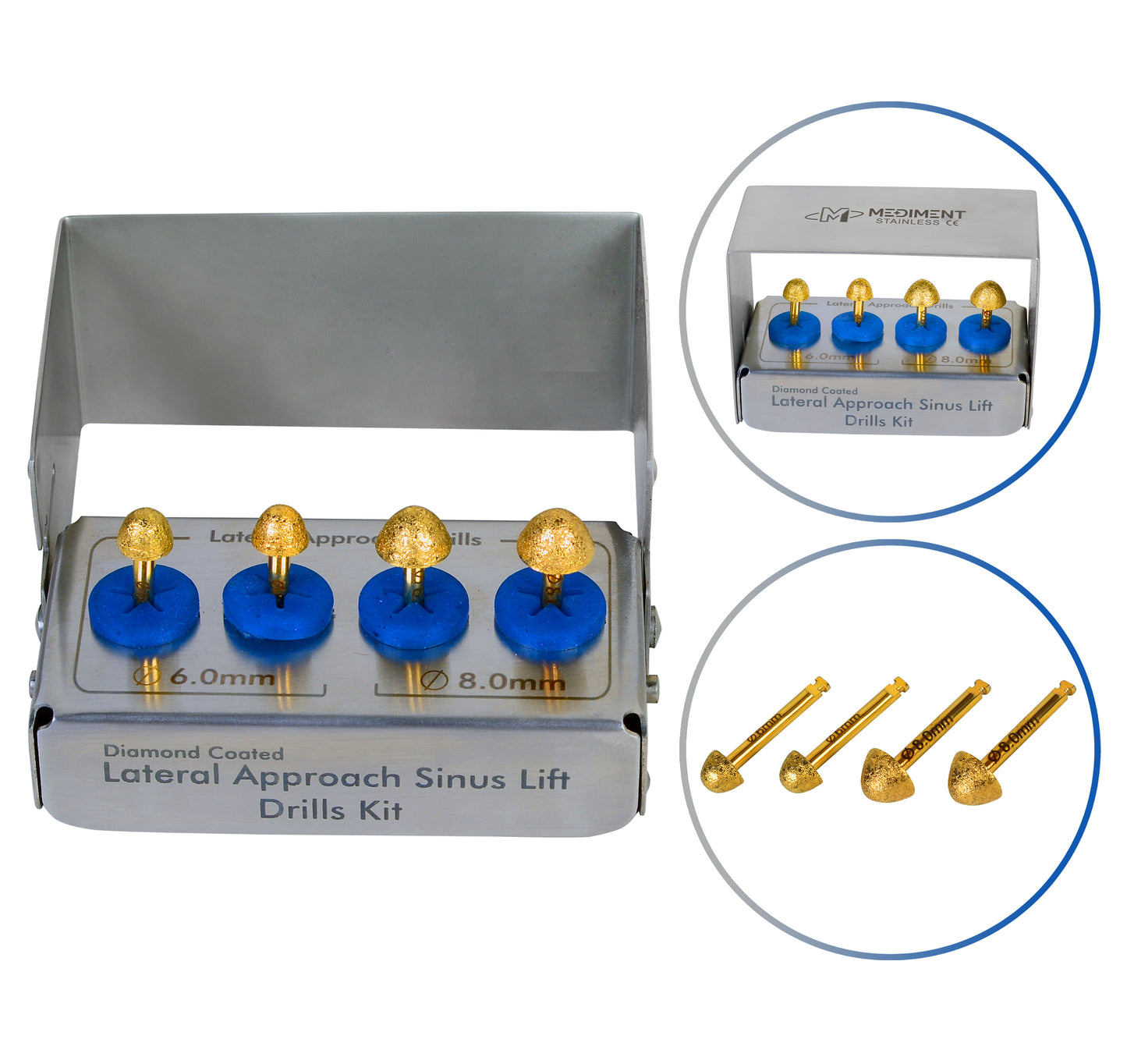 Dental Lateral Approach Drill Kit Sinus Lift Membrane Diamond Coated Burs New CE
